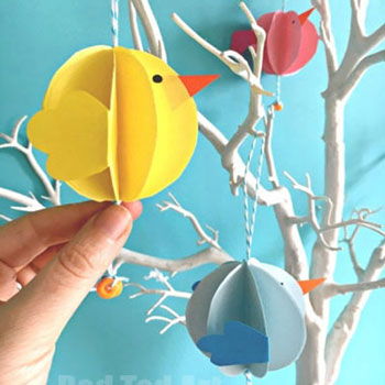 Pörgő térbeli papír gömb madarak - tavaszi dekoráció papírból