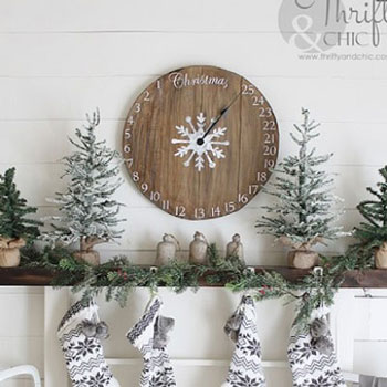 Adventi kalendárium óra fából - vintage karácsonyi dekoráció