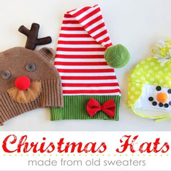 Karácsonyi sapkák kinőtt pulcsikból (hóember,rénszarvas és manó)