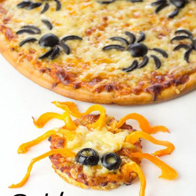 Halloween spider pizza with olives