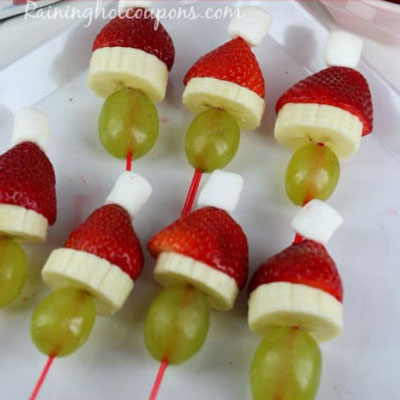 Fruit Grinch kabobs - healthy Christmas snack