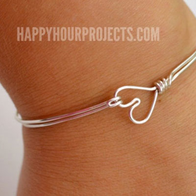Easy DIY heart clasp wire wrapped bangle bracelet
