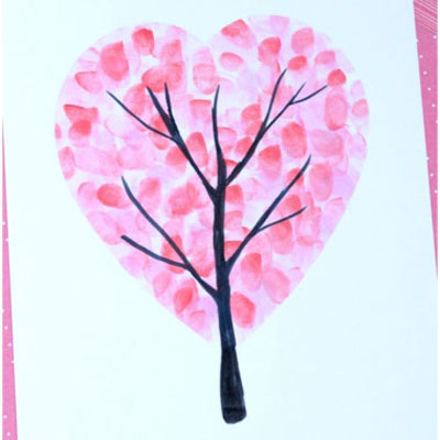 Valentine's day heart fingerprint tree - easy craft for kids