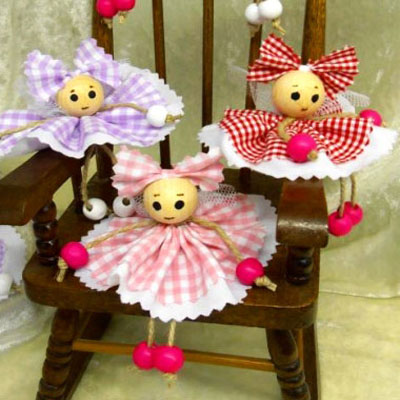 DIY easy wooden bead girls with fabric skirts