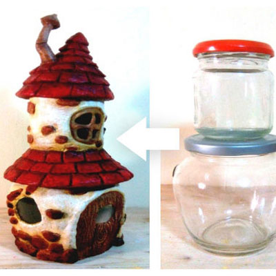 DIY Fairy house with attic using two mason jars - recycle