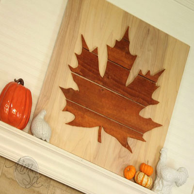 DIY wooden maple leaf silhouette wall art