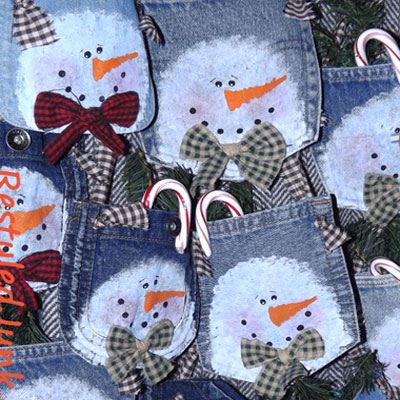 DIY Snowman denim pocket Christmas decor - upcycling craft