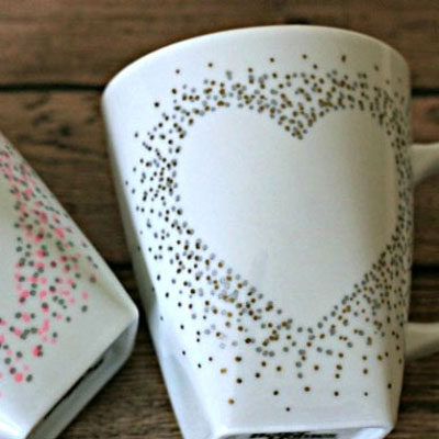 Easy DIY confetti painted heart mug - Valentine's day gift