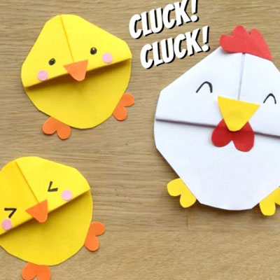DIY Chick & hen corner bookmarks - easy Easter craft for kids