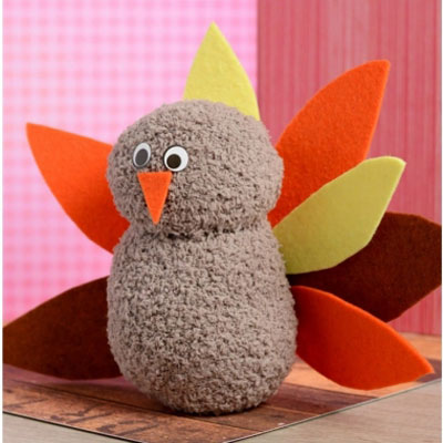 No-sew sock turkey plushie - easy& fun fall craft for kids