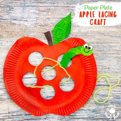 DIY Paper plate apple lacing craft - fun fall craft for kids