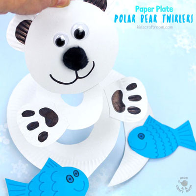 Adorable paper polar bear twirler - winter craft for kids