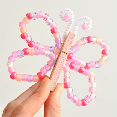 Easy DIY beaded clothespin butterfly - fun spring craft for kids
