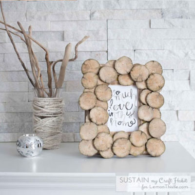 DIY Wood slice photo frame - rustic home decor for fall