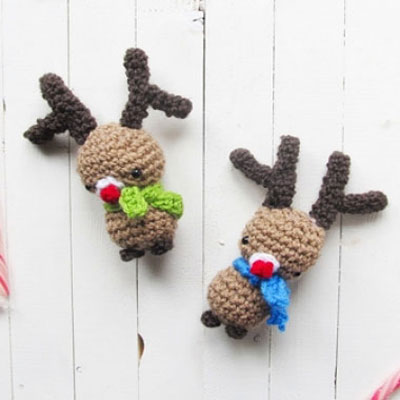 Crocheted amigurumi Rudolph reindeers